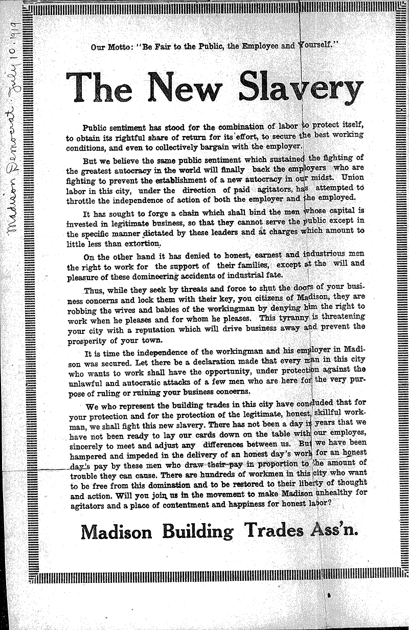  Source: Madison Democrat Topics: Social and Political Movements Date: 1919-07-??