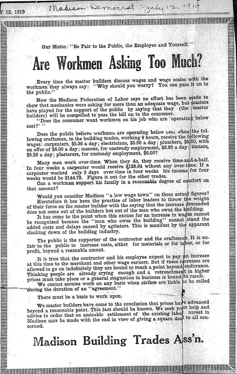  Source: Madison Democrat Topics: Social and Political Movements Date: 1919-07-??