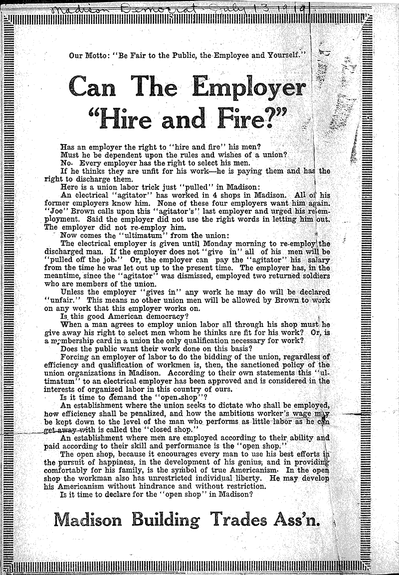  Source: Madison Democrat Topics: Social and Political Movements Date: 1919-07-??