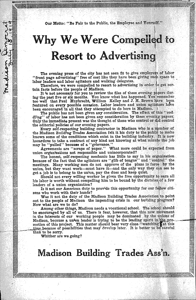  Source: Madison Democrat Topics: Social and Political Movements Date: 1919-07-??