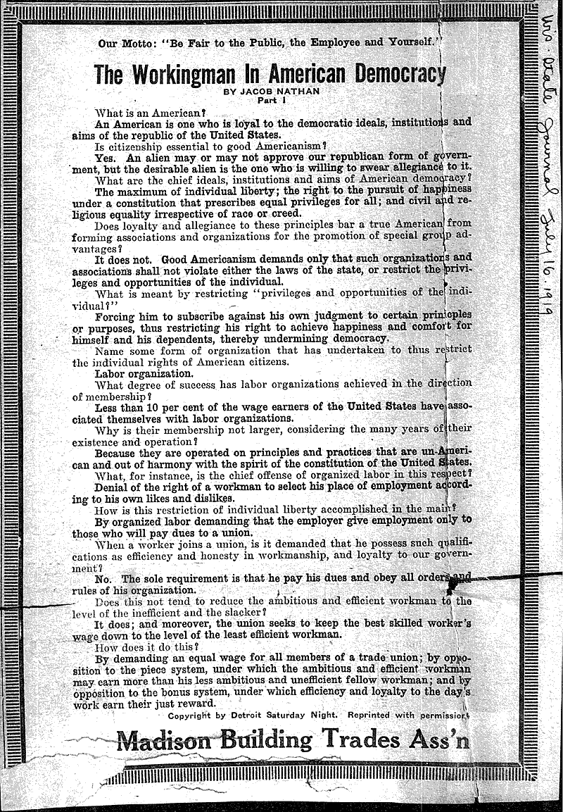  Source: Madison Democrat Topics: Social and Political Movements Date: 1919-07-??