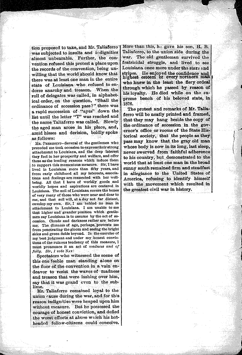 One loyal man Newspaper Article/Clipping Wisconsin Historical Society