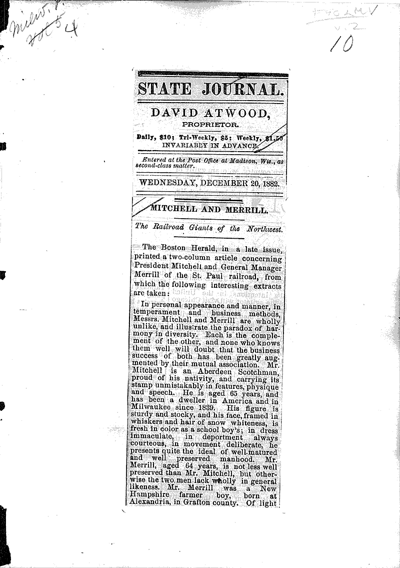  Source: Wisconsin State Journal Topics: Transportation Date: 1882-12-20