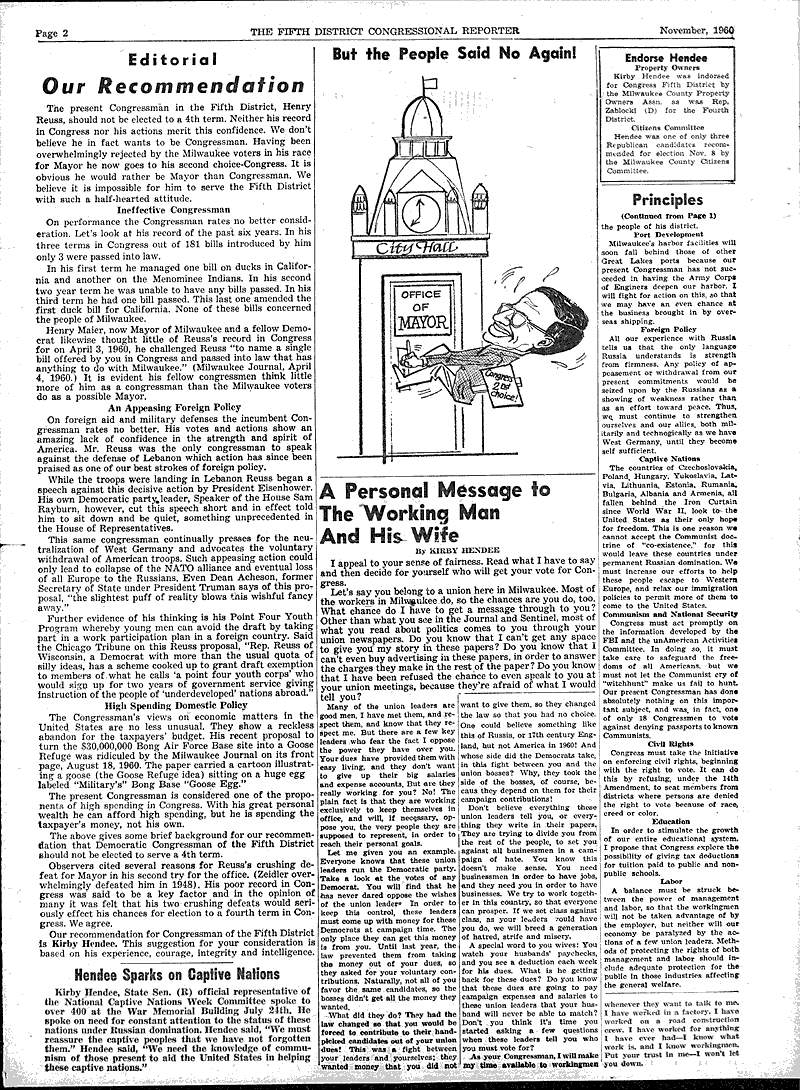 Hendee lauded by Senate Source: Congressional Reporter Topics: Government and Politics Date: 1960-11-??