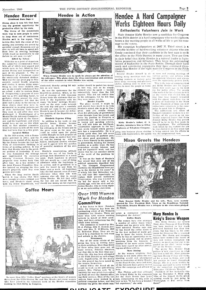 Hendee lauded by Senate Source: Congressional Reporter Topics: Government and Politics Date: 1960-11-??